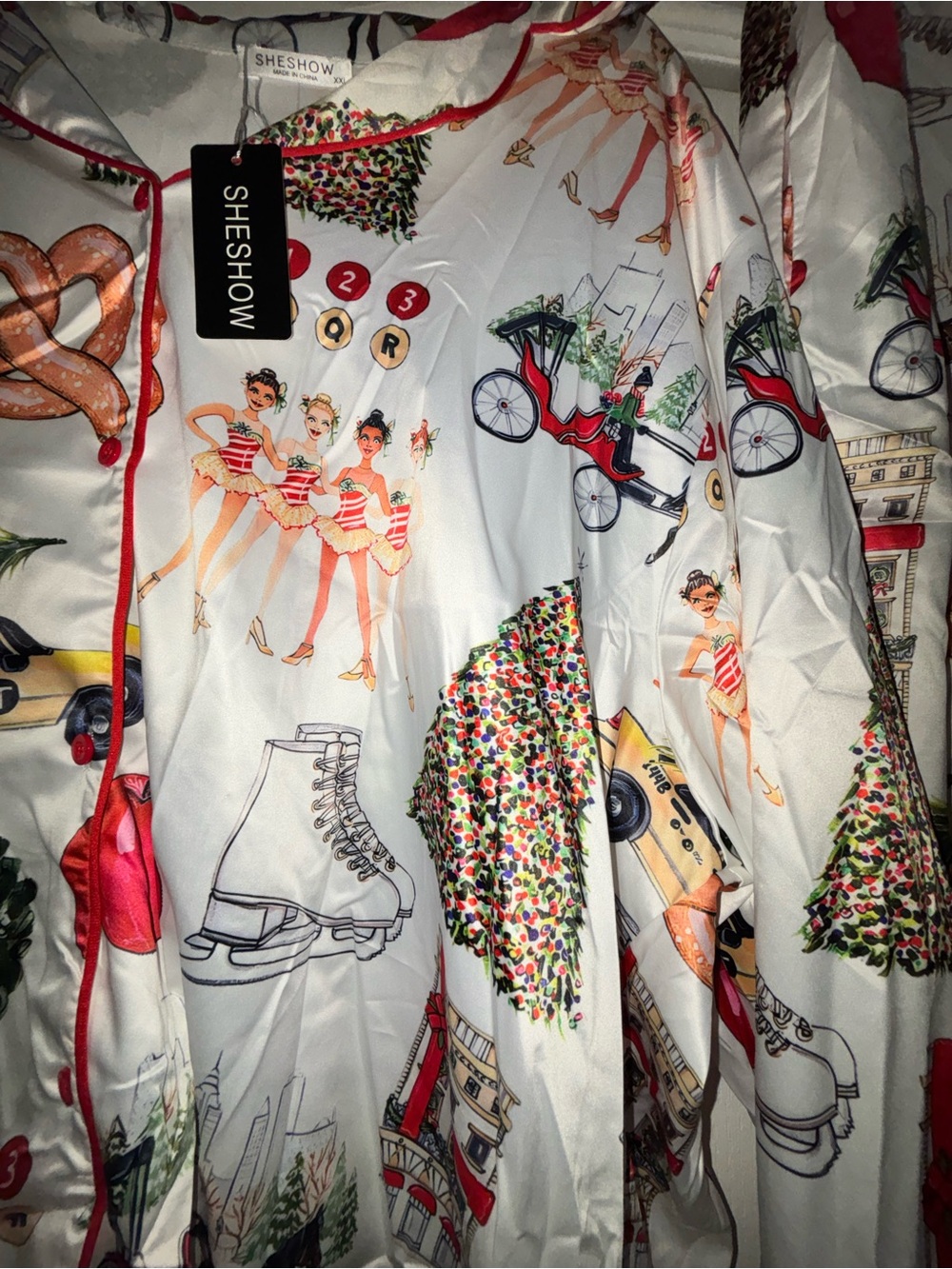 SHESHOW 2XL New York Christmas Satin Pajama Set NWT - Picture 5 of 6
